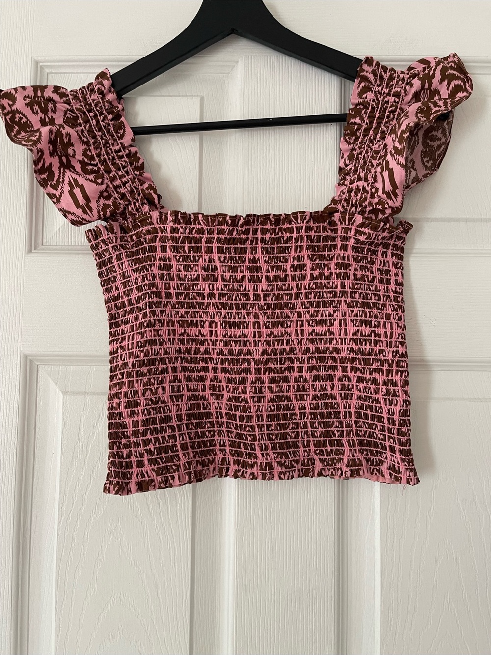 O.P.T Smocked Ruffle Strap Crop Top - Pink Brown small